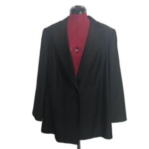 Le Suit Charcoal Pinstripe Blazer Women's Plus Size 20W Long Sleeves One-Button
